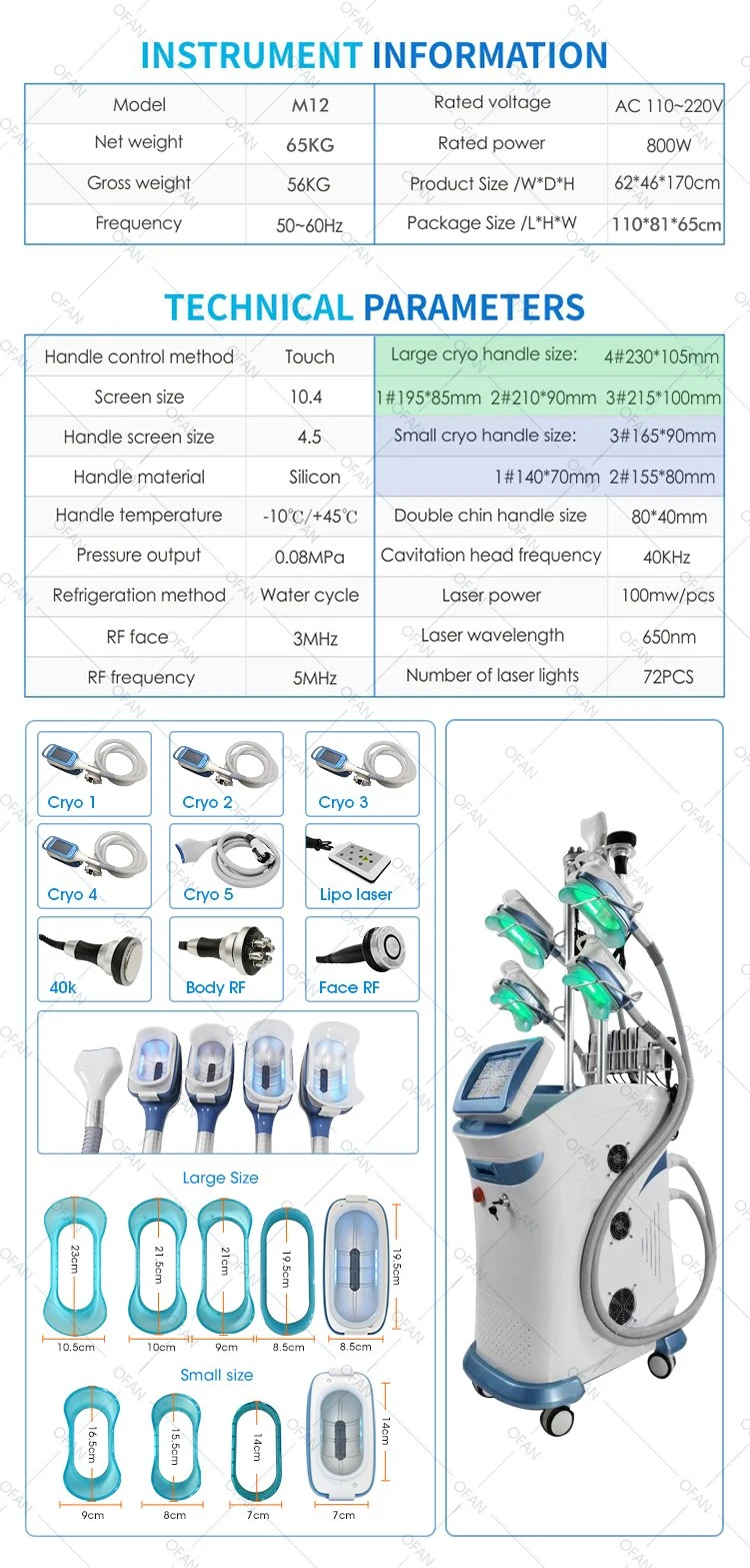 Ofan Cooling Device Slim Facial Therapy Cryo Lipolaser Cavitation RF Vacuum Cryolipolysis Machine for Sale