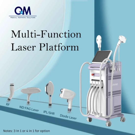 Láser de diodo 4 en 1 + IPL + Láser ND YAG + Máquina multifuncional para el cuidado de la piel con depilación láser RF